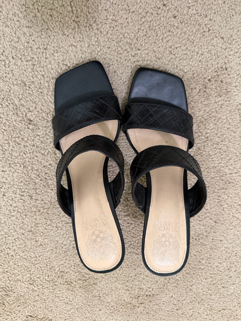 Vince Camuto Black Quilted Double-Strap Heels